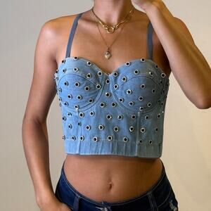 Denim Embellished Top